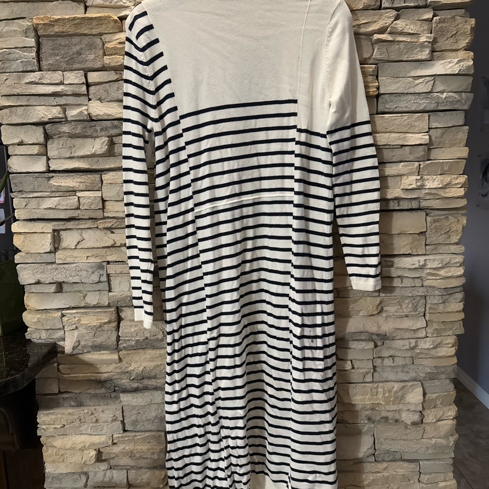cabi Long Navy + White Striped Sweater